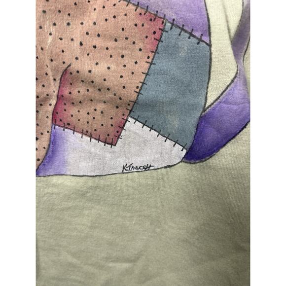 Cat T-shirt Beige Grandmacore Y2K Patchwork Medium Cat Lady Painted Tracey - Picture 5 of 6